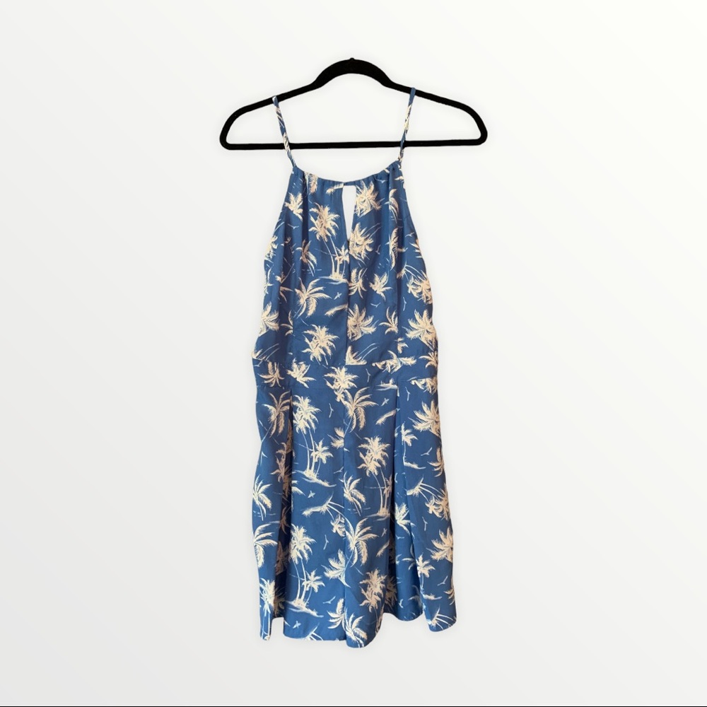 Hollister Blue and White Palm Tree Halter Top Romper